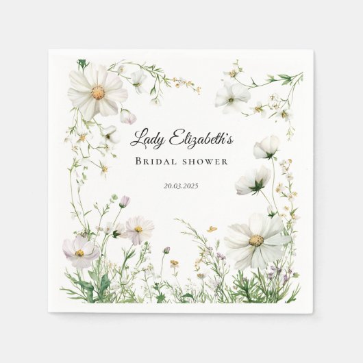 バジェットパープル花模様ブリジガートンブライダルシャワー スタンダードカクテルナプキン (正面)