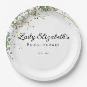 バジェットパープル花模様ブリジガートンブライダルシャワー ペーパープレート (正面)