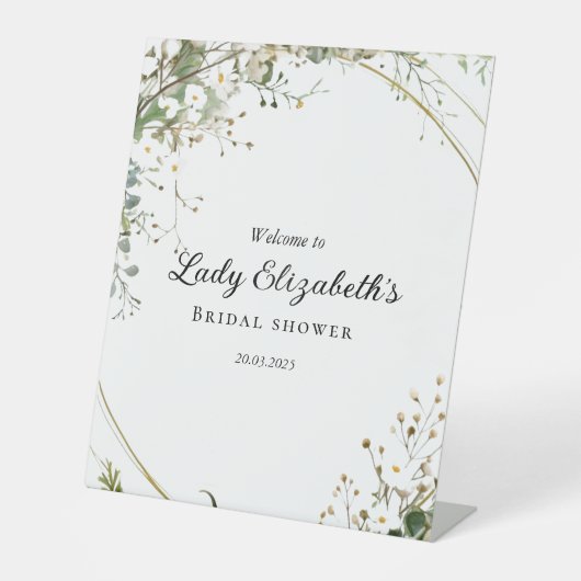 バジェットパープル花模様ブリジガートンブライダルシャワー 台座サイン (正面)