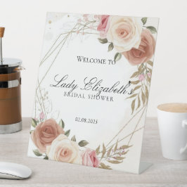 バジェットパープル花模様ブリジガートンブライダルシャワー 台座サイン