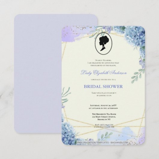 バジェットパープル花模様ブリジガートンブライダルシャワー 招待状 (正面/裏面)