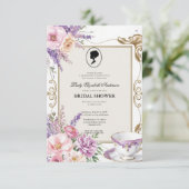 バジェットパープル花模様ブリジガートンブライダルシャワー 招待状 (スタンド正面)