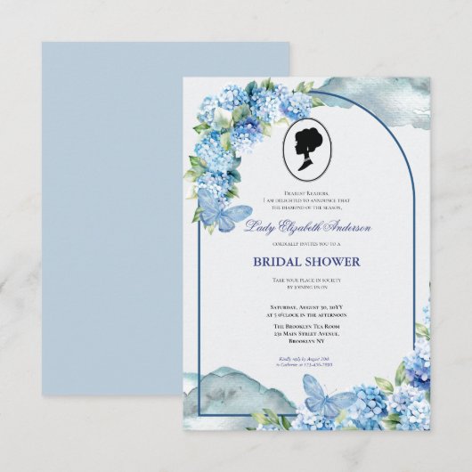 バジェットパープル花模様ブリジガートンブライダルシャワー 招待状 (正面/裏面)