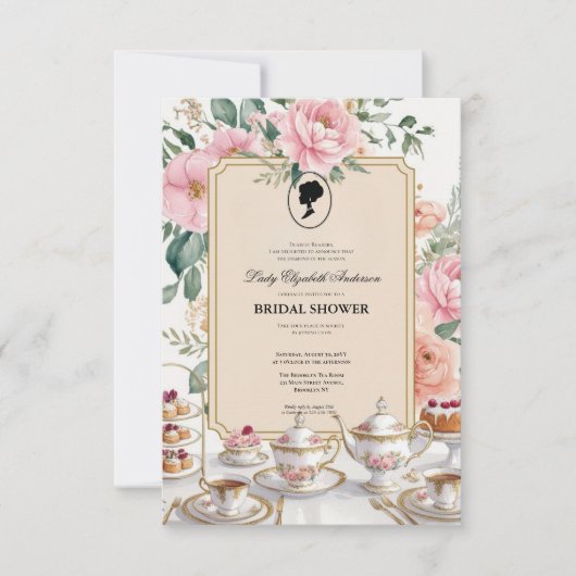 バジェットパープル花模様ブリジガートンブライダルシャワー 招待状 (正面)