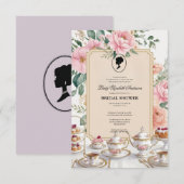 バジェットパープル花模様ブリジガートンブライダルシャワー 招待状 (正面/裏面)