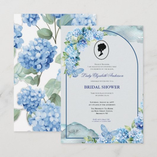 バジェットパープル花模様ブリジガートンブライダルシャワー 招待状 (正面/裏面)