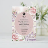 バジェットパープル花模様ブリジガートンブライダルシャワー 招待状 (スタンド正面)