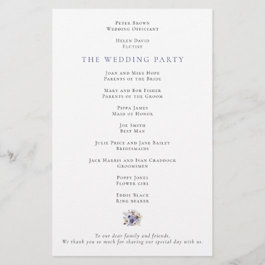 バジェットパープル花模様リーフ結婚式 プログラム (裏面)