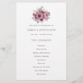 バジェットパープル花模様リーフ結婚式 プログラム (正面)