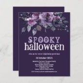 バジェットパープル花模様不気味ハロウィーン招待状 (正面/裏面)