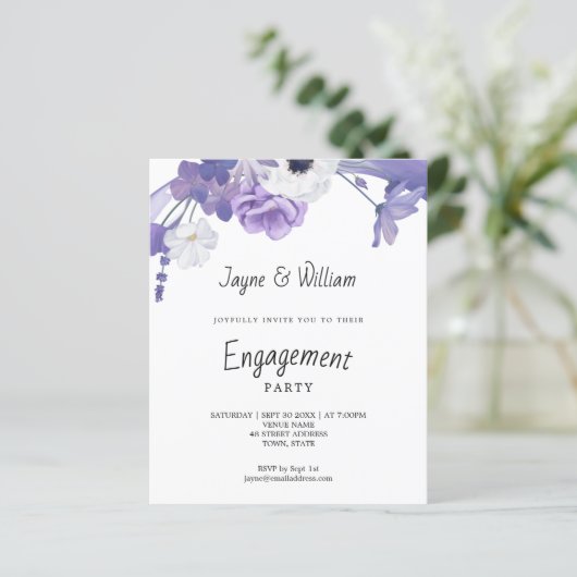 バジェットパープル花模様婚約パーティ招待状 (スタンド正面)