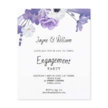 バジェットパープル花模様婚約パーティ招待状