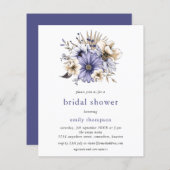 バジェットパープル薄紫花模様ブライダルシャワー招待状 (正面/裏面)