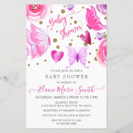 バジェットパープル蝶ベビーシャワー招待状