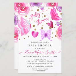 バジェットパープル蝶ベビーシャワー招待状