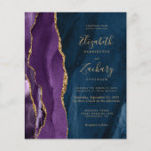 バジェットパープル金ゴールドネイビーブルー瑪瑙ウェディング招待 (正面)