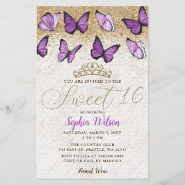 バジェットパープル金ゴールドバタフライスウィート16招待状