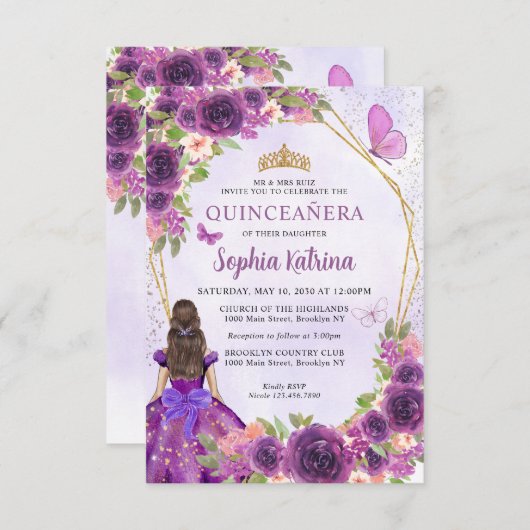 バジェットパープル金ゴールドフローラプリンセスキンセアニラ ノートカード (正面/裏面)