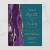 バジェットパープル金ゴールド瑪瑙ティール（緑がかった色）ウェディング招待状 (正面)