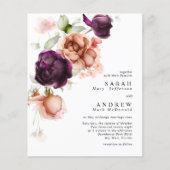 バジェットパープル&ピーチフラワーズ結婚式招待状 (正面)
