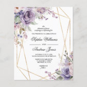 バジェットパープル&赤面バラ結婚式招待状 (正面)