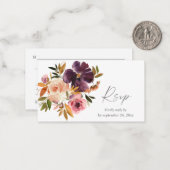 バジェットパープル&赤面ピンクフローラ2SM食事RSVP ノートカード (正面/裏面インサイチュ)