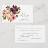 バジェットパープル&赤面ピンクフローラ2SM食事RSVP ノートカード (正面/裏面)