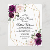 バジェットパープル&赤面ピンクベビーシャワー招待状 (正面)