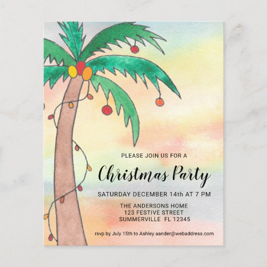 バジェットパームツリークリスマスパーティの招待状 (正面)