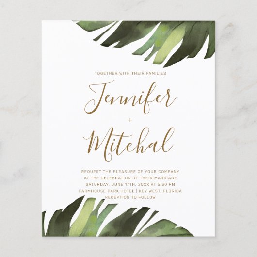 バジェットパームトロピカルフローラ結婚式招待状 (正面)