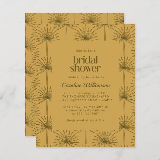 バジェットパームリーフボタニカルマスタードブライダルシャワー (正面/裏面)
