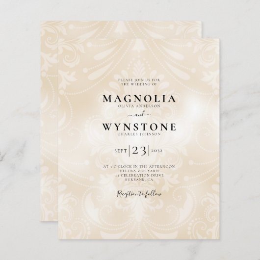 バジェットパールダマスウェディング招待状 (正面/裏面)