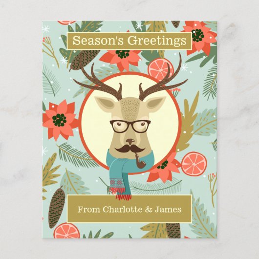 バジェットヒップスター鹿パーソナライズされたクリスマスカード (正面)