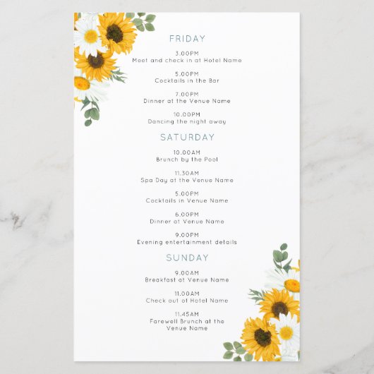 バジェットヒマワリの旅程ウィークエンドヘンド招待状 (裏面)