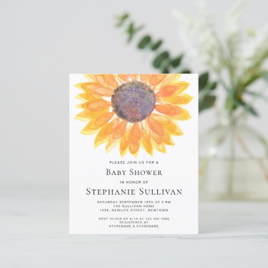 バジェットヒマワリーベビーシャワー招待状カード (スタンド正面)