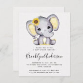 バジェットヒマワリ象ベビーシャワー招待状 (正面/裏面)