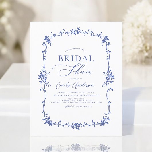 バジェットビクトリアンブルーブライダルシャワー招待