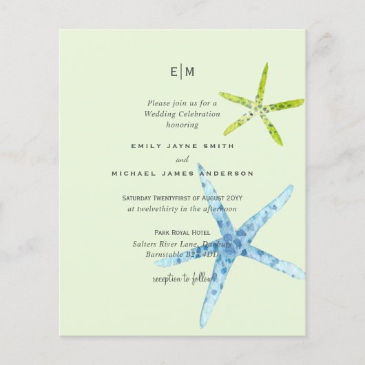 バジェットビーチライフブルーライム結婚式の招待 (正面)