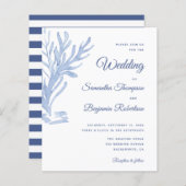 バジェットビーチ結婚式招待状モダンブルーホワイト (正面/裏面)