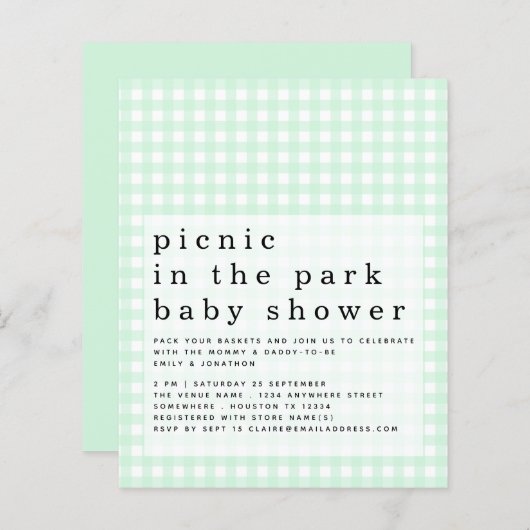 バジェットピクニックパークベビーシャワーグリーンギンガム (正面/裏面)