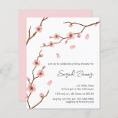 バジェットピンクさくらんぼブロッサムベビーシャワー招待状 (正面/裏面)