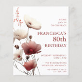 バジェットピンクとホワイトポピー80誕生日招待状 (正面)