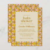 バジェットピンクと黄色の抽象芸術ベビーシャワー招待状 (正面/裏面)
