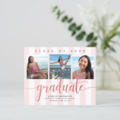 バジェットピンクのグリッター3写真の卒業招待状 (スタンド正面)