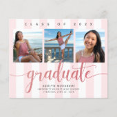 バジェットピンクのグリッター3写真の卒業招待状 (正面)