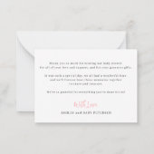 バジェットピンクのスクリプト写真の赤ちゃん感謝していシャワーあなた ノートカード (裏面)