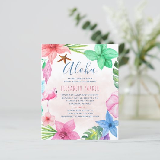 バジェットピンクのフローラ夏のブライダルシャワー招待状 (スタンド正面)