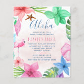 バジェットピンクのフローラ夏のブライダルシャワー招待状 (正面)