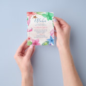 バジェットピンクのフローラ夏のブライダルシャワー招待状 チラシ (手)