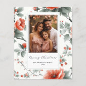 バジェットピンクのヴィンテージフローラ写真クリスマスカード (正面)